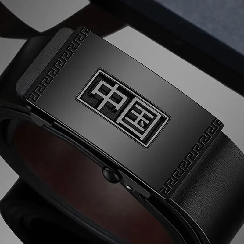 Men's Black Gold Digital Belt with Greek Key Design - Image 2