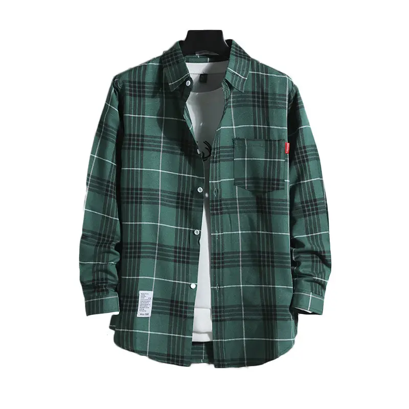 Men's Plaid Long Sleeve Shirt Black Gray Plus Size - Image 157