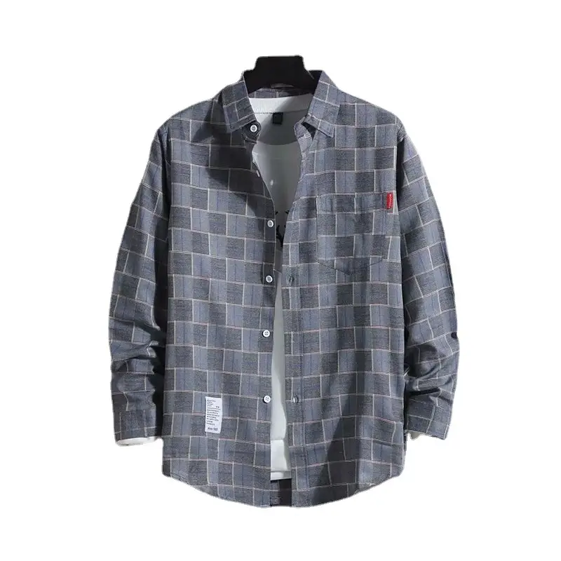Men's Plaid Long Sleeve Shirt Black Gray Plus Size - Image 159