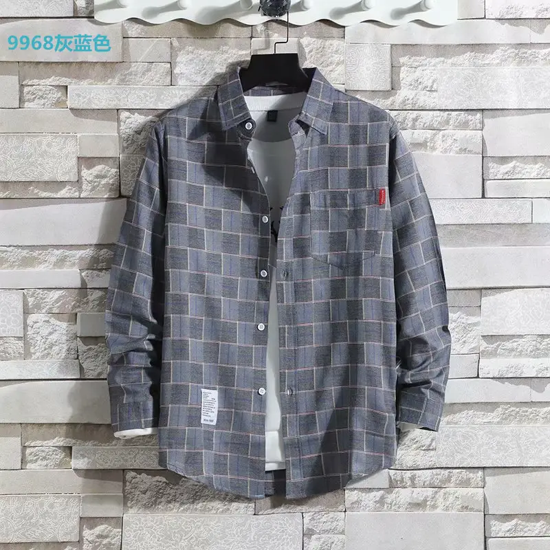 Men's Plaid Long Sleeve Shirt Black Gray Plus Size — feature 14