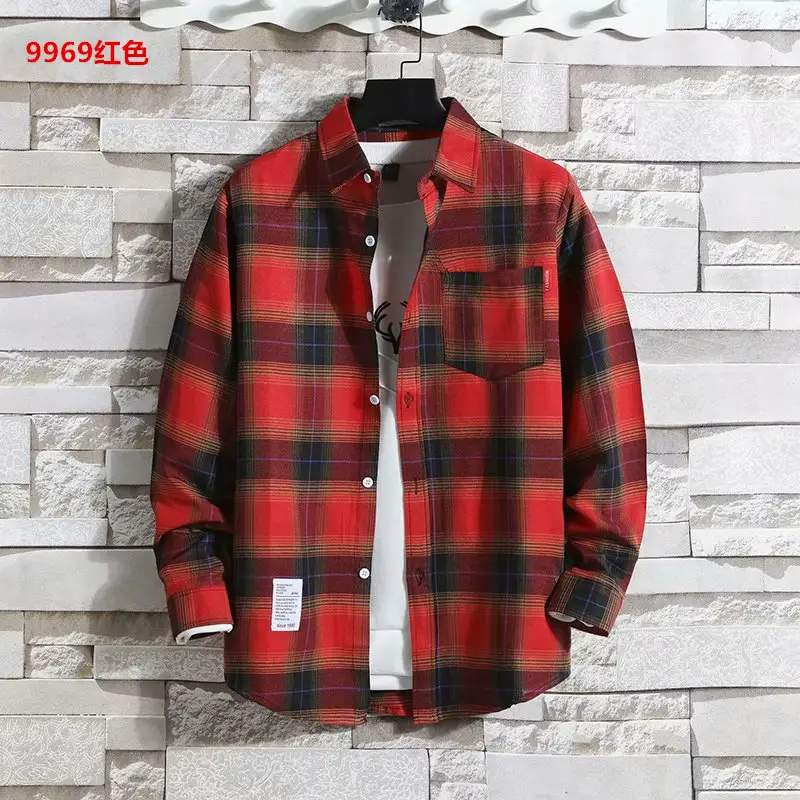 Men's Plaid Long Sleeve Shirt Black Gray Plus Size — feature 20