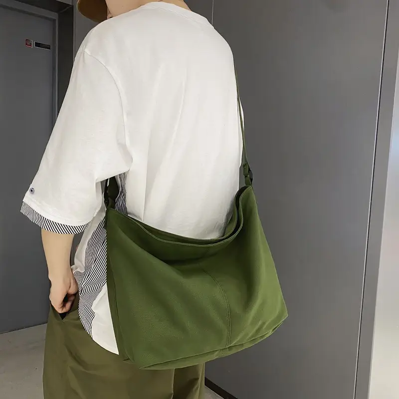 Green Canvas Crossbody Bag for Women College Student Large Capacity - Image 3