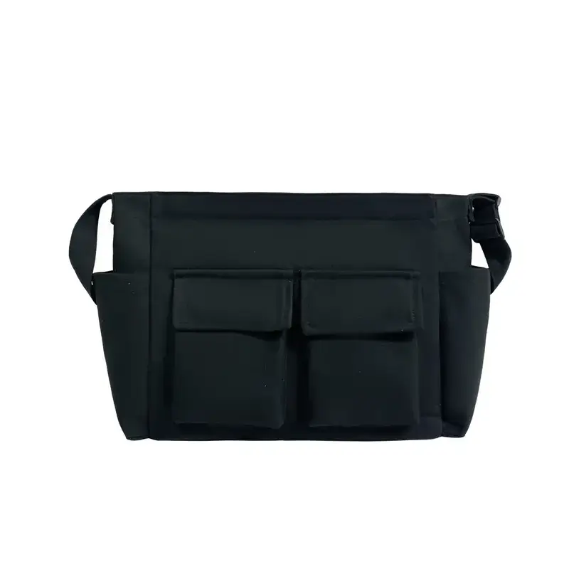 Women's Black Canvas Crossbody Bag with 5 Pockets