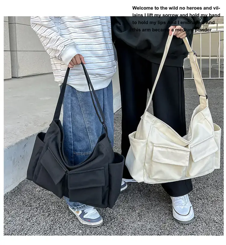 Women's Black Canvas Crossbody Bag with 5 Pockets — feature 11