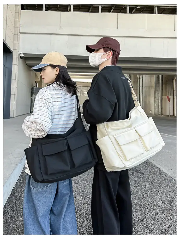 Women's Black Canvas Crossbody Bag with 5 Pockets — feature 13