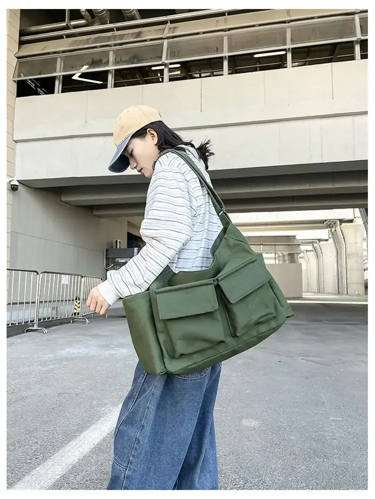 Women's Black Canvas Crossbody Bag with 5 Pockets — feature 17