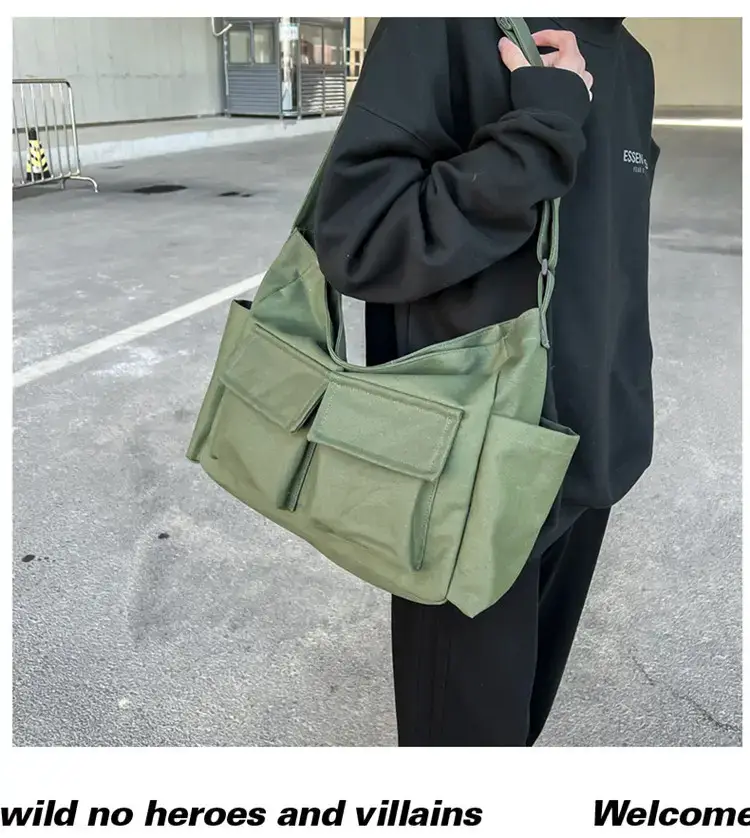 Women's Black Canvas Crossbody Bag with 5 Pockets — feature 18