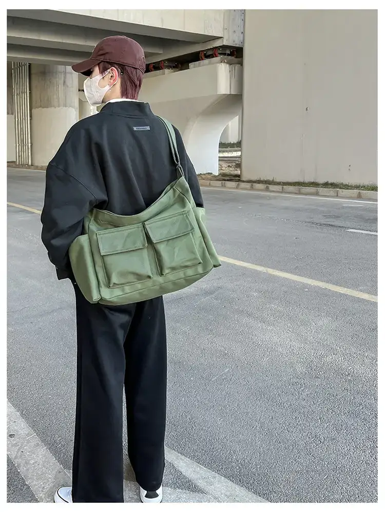 Women's Black Canvas Crossbody Bag with 5 Pockets — feature 19
