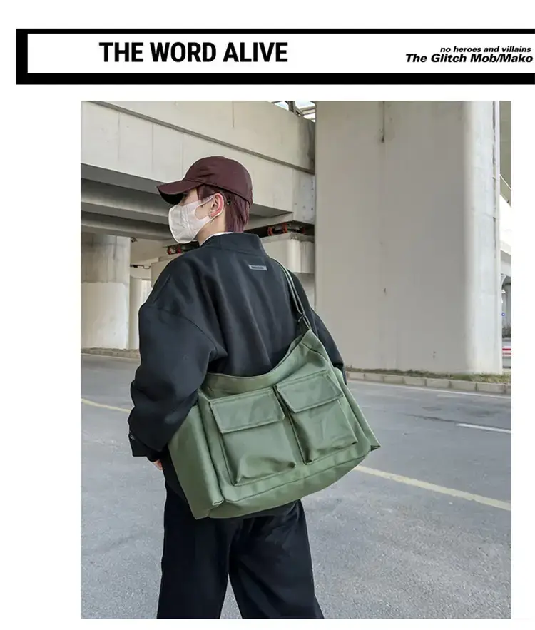 Women's Black Canvas Crossbody Bag with 5 Pockets — feature 2