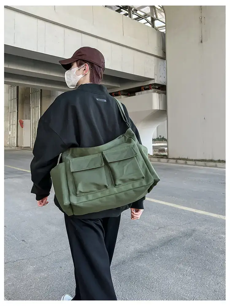 Women's Black Canvas Crossbody Bag with 5 Pockets — feature 20