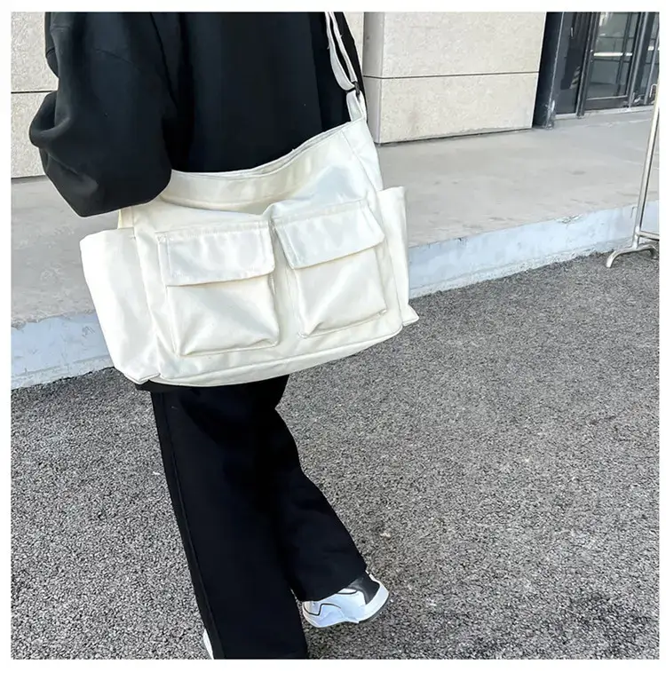 Women's Black Canvas Crossbody Bag with 5 Pockets — feature 21