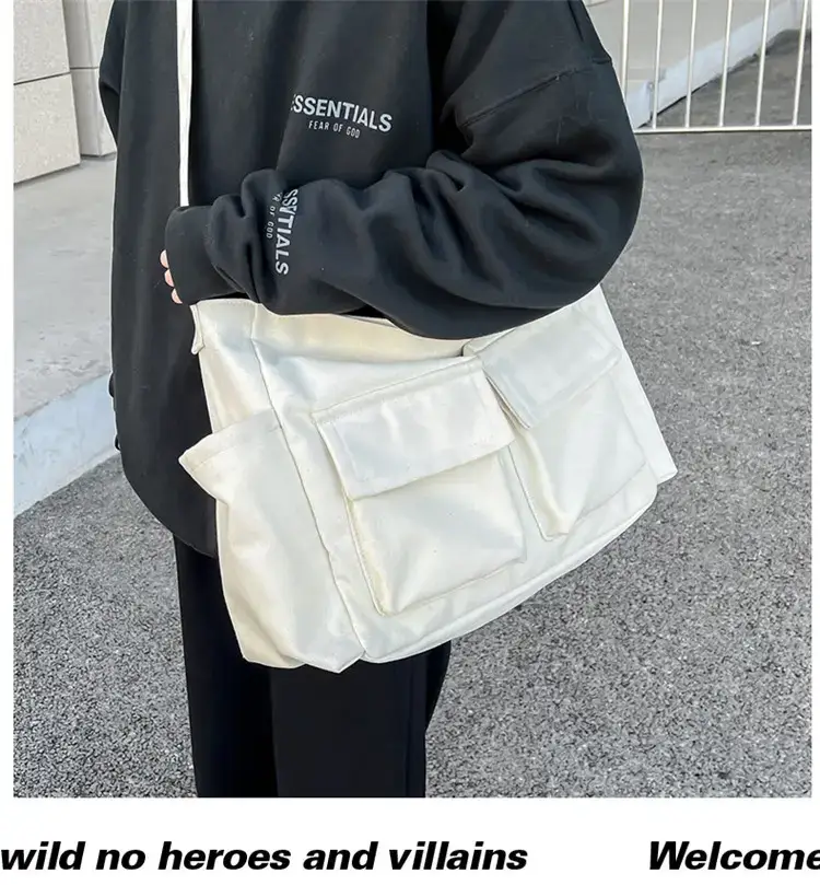 Women's Black Canvas Crossbody Bag with 5 Pockets — feature 22