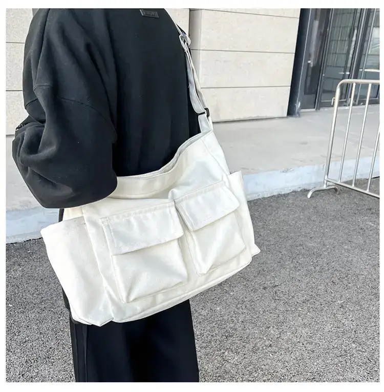 Women's Black Canvas Crossbody Bag with 5 Pockets — feature 23