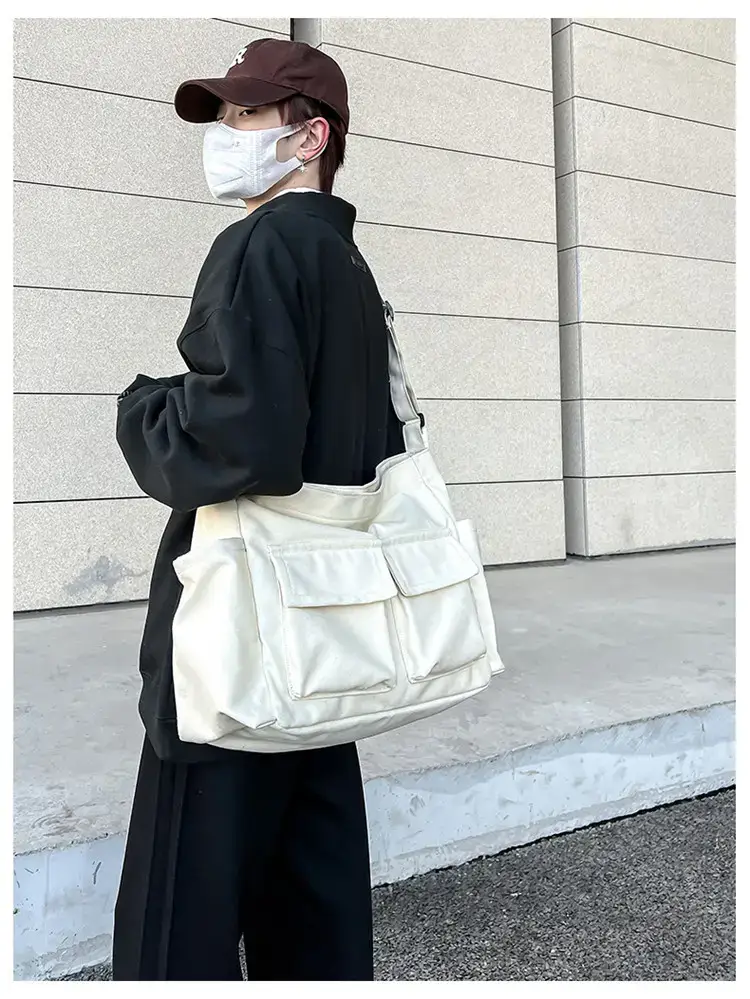Women's Black Canvas Crossbody Bag with 5 Pockets — feature 24