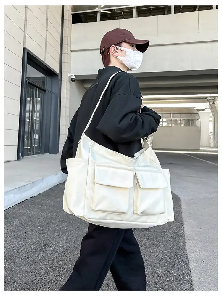 Women's Black Canvas Crossbody Bag with 5 Pockets — feature 25