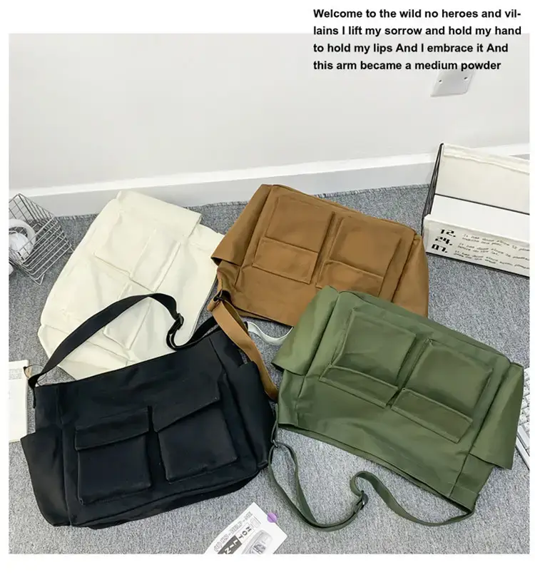 Women's Black Canvas Crossbody Bag with 5 Pockets — feature 26