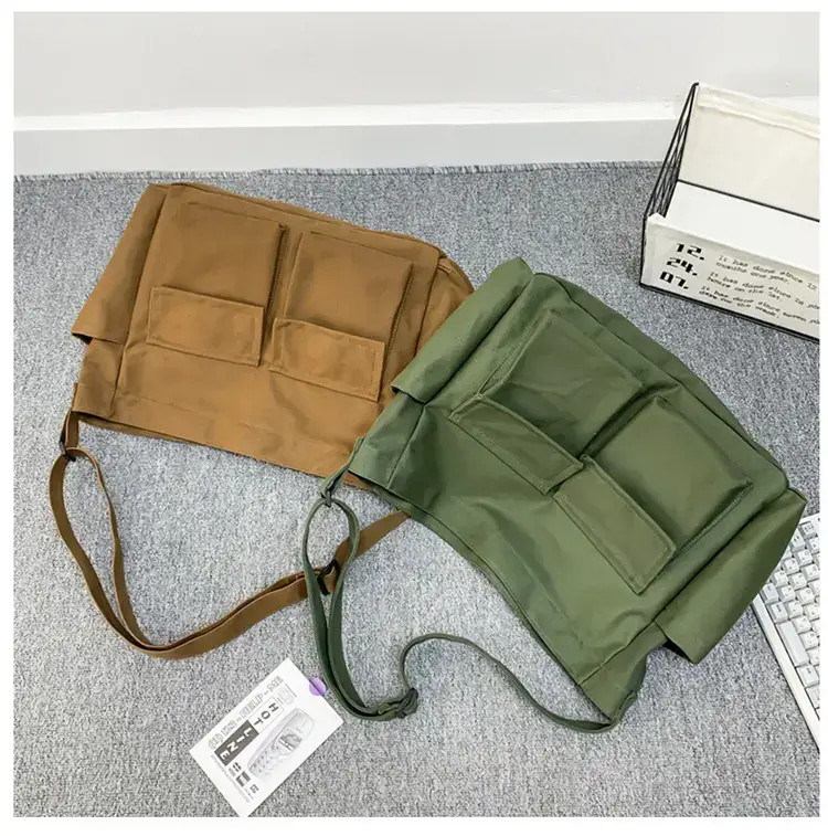 Women's Black Canvas Crossbody Bag with 5 Pockets — feature 27