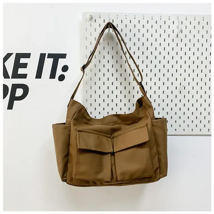 Women's Black Canvas Crossbody Bag with 5 Pockets — feature 31