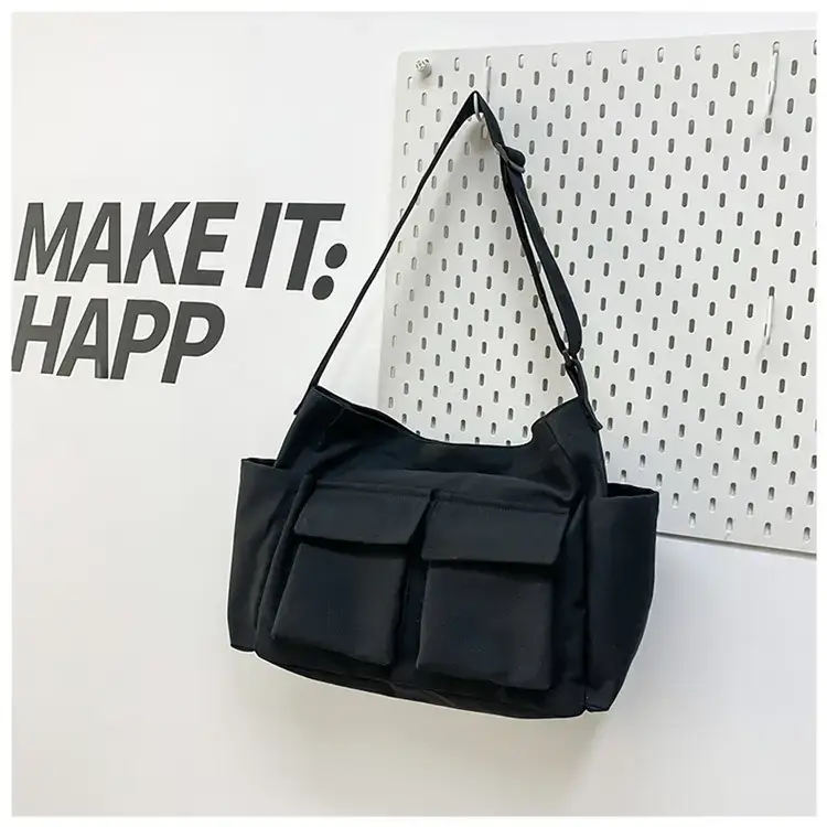 Women's Black Canvas Crossbody Bag with 5 Pockets — feature 33