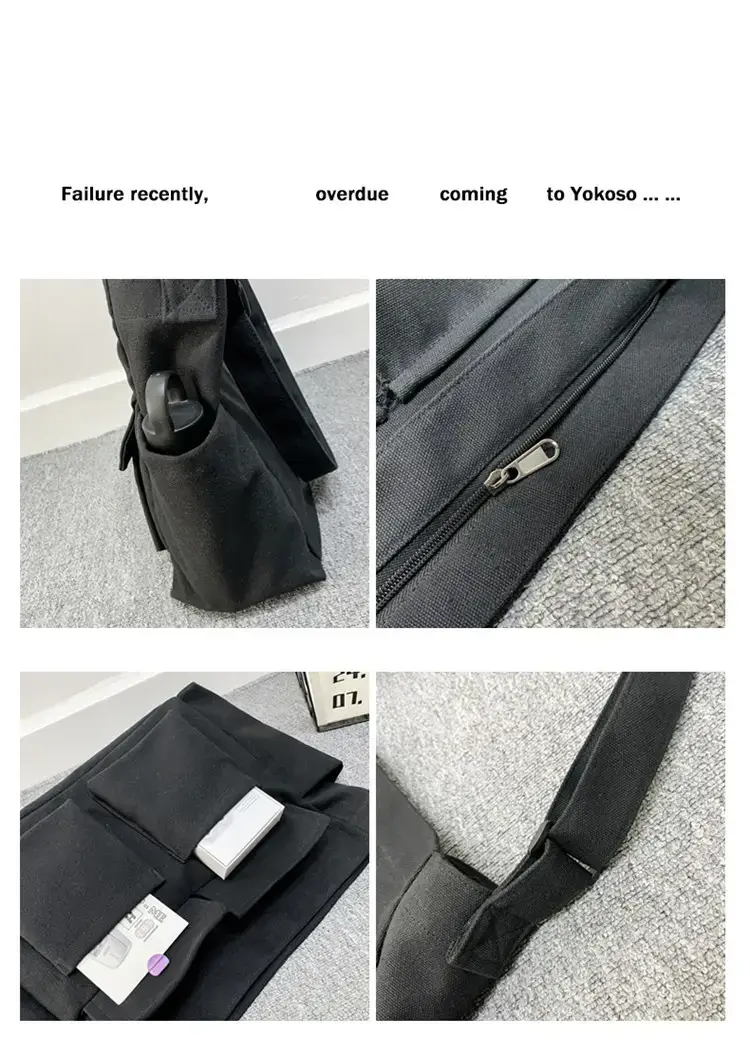 Women's Black Canvas Crossbody Bag with 5 Pockets — feature 37