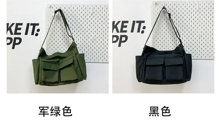 Women's Black Canvas Crossbody Bag with 5 Pockets — feature 5