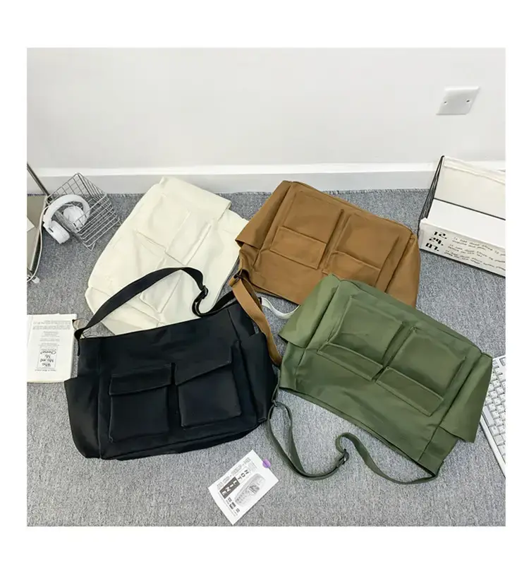Women's Black Canvas Crossbody Bag with 5 Pockets — feature 6