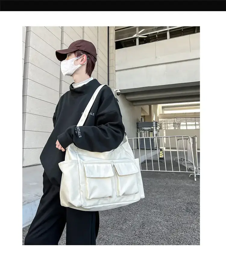 Women's Black Canvas Crossbody Bag with 5 Pockets — feature 8