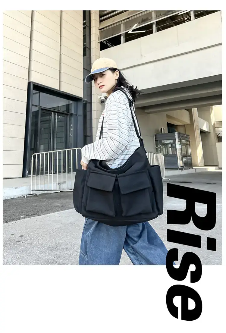 Women's Black Canvas Crossbody Bag with 5 Pockets — feature 9