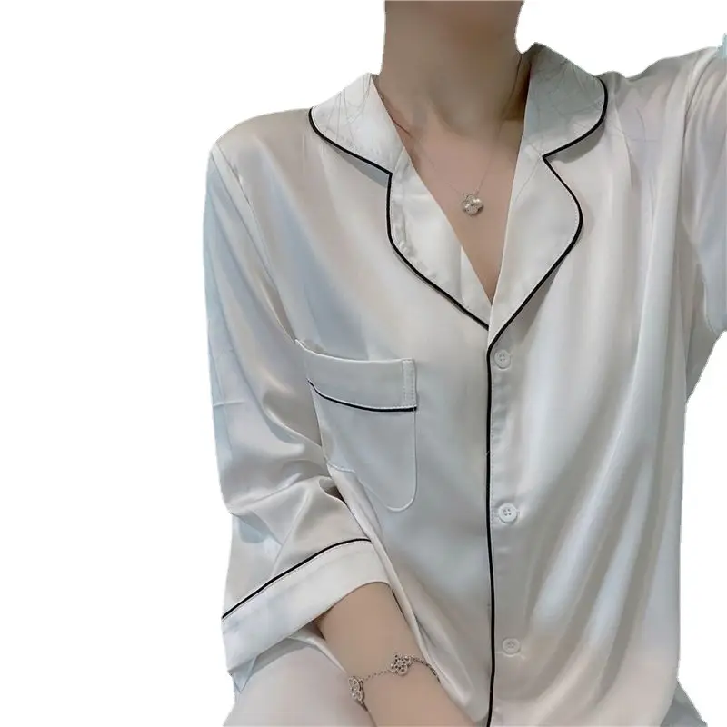 Nightgown Women's Ice Silk Summer Pajamas Women's Sexy Pajamas Shirt Nightgown Silk Home Clothes Spring and Autumn Dress Thin