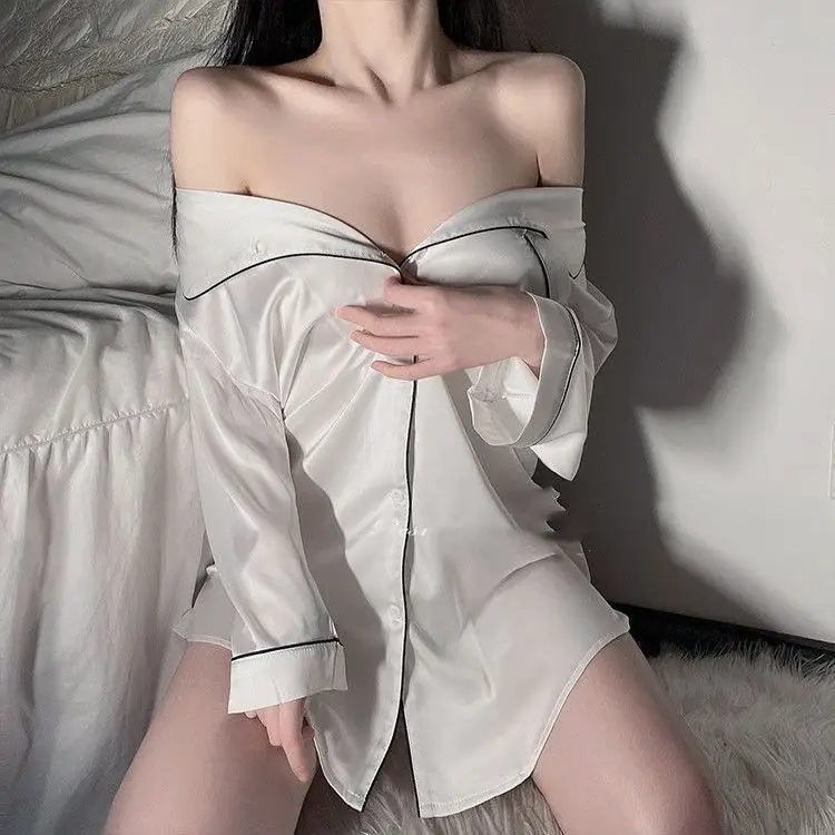 Nightgown Women's Ice Silk Summer Pajamas Women's Sexy Pajamas Shirt Nightgown Silk Home Clothes Spring and Autumn Dress Thin — feature 5