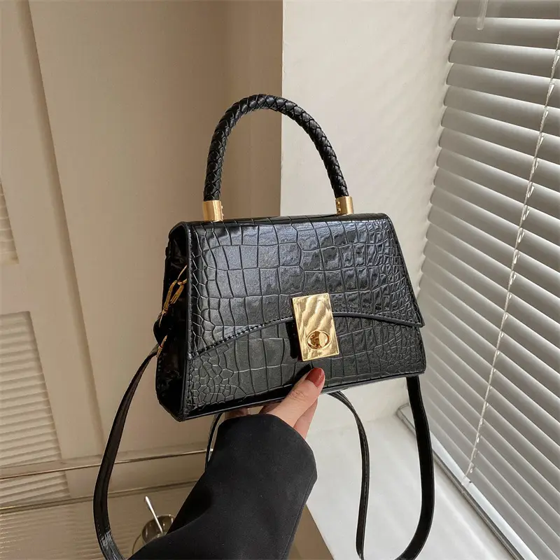 Black Croc Leather Shoulder Bag for Women 2023 - Image 6