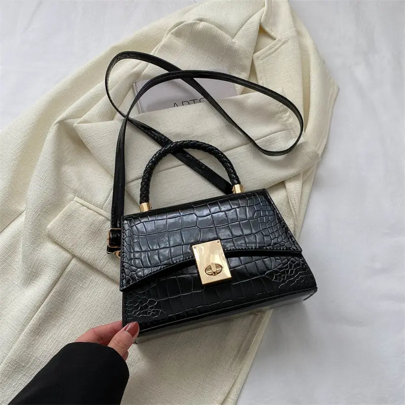 Black Croc Leather Shoulder Bag for Women 2023 - Image 2