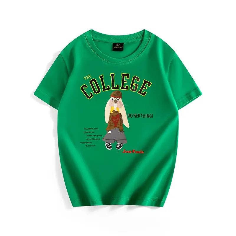 Girls College Print Green T-Shirt Medium - Image 5