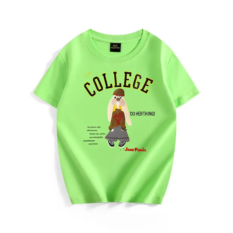 Girls College Print Green T-Shirt Medium - Image 6