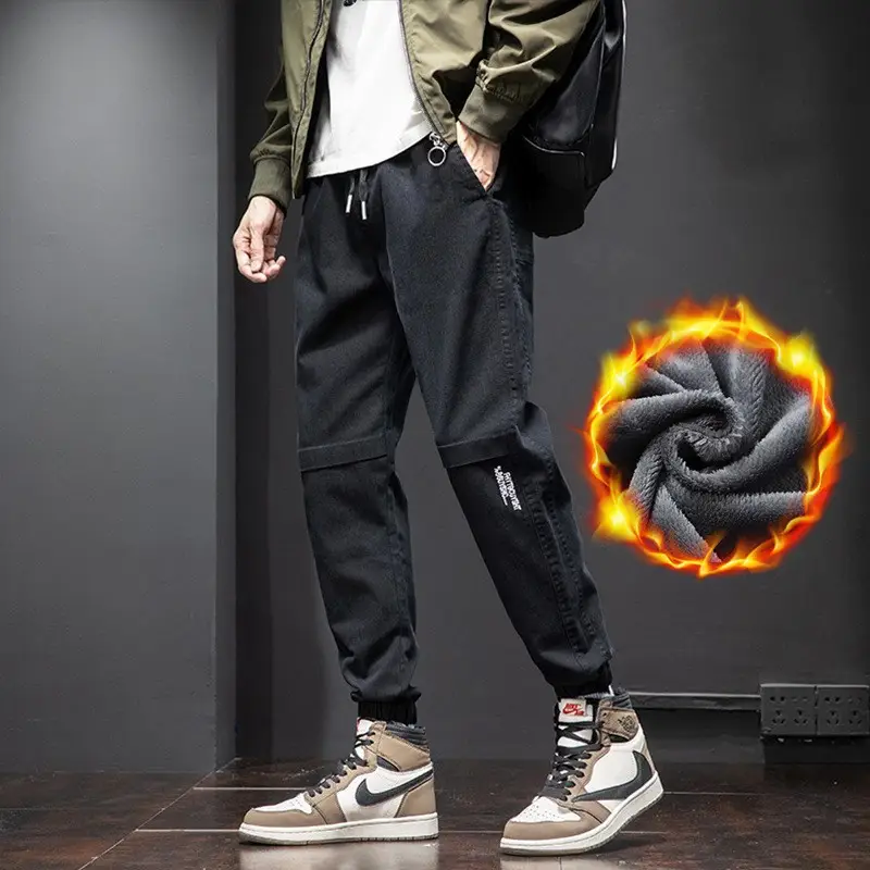 Men Velvet Leg-Tie Pants 2024 Winter Casual Sports - Image 2