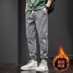 Men Velvet Leg-Tie Pants 2024 Winter Casual Sports - Image 3