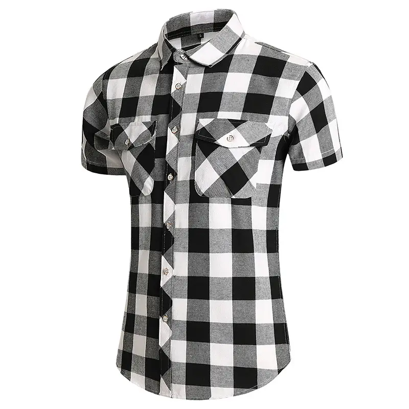 Men Plaid Short Sleeve Shirt Double Pocket Plus Size - Image 13