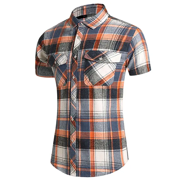 Men Plaid Short Sleeve Shirt Double Pocket Plus Size — feature 13