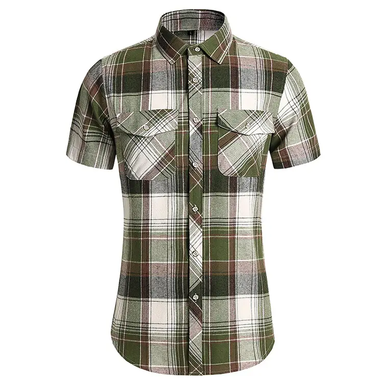 Men Plaid Short Sleeve Shirt Double Pocket Plus Size — feature 15