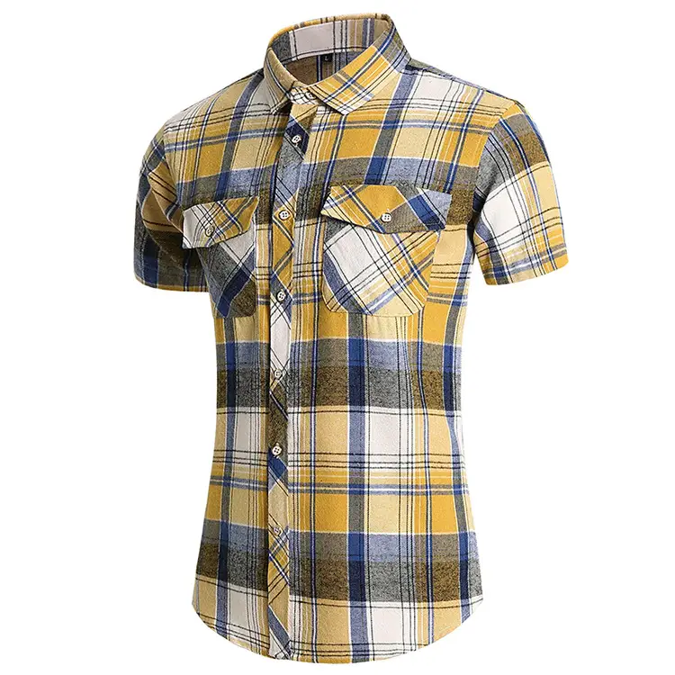 Men Plaid Short Sleeve Shirt Double Pocket Plus Size — feature 19