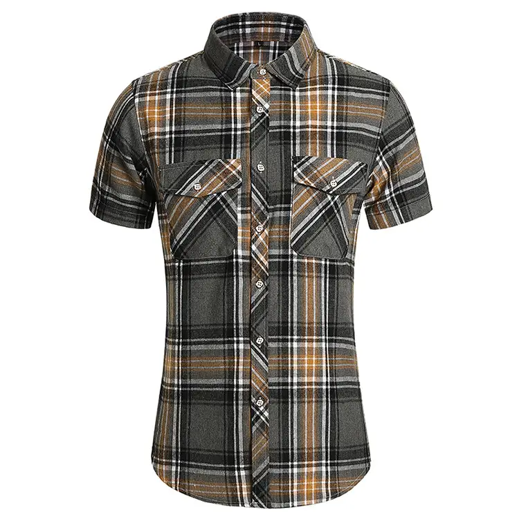 Men Plaid Short Sleeve Shirt Double Pocket Plus Size — feature 24