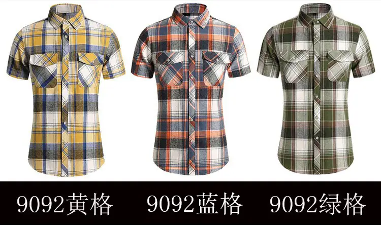 Men Plaid Short Sleeve Shirt Double Pocket Plus Size — feature 3