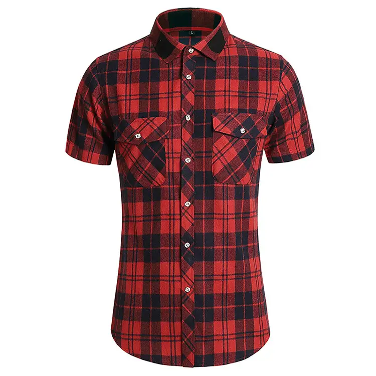 Men Plaid Short Sleeve Shirt Double Pocket Plus Size — feature 30