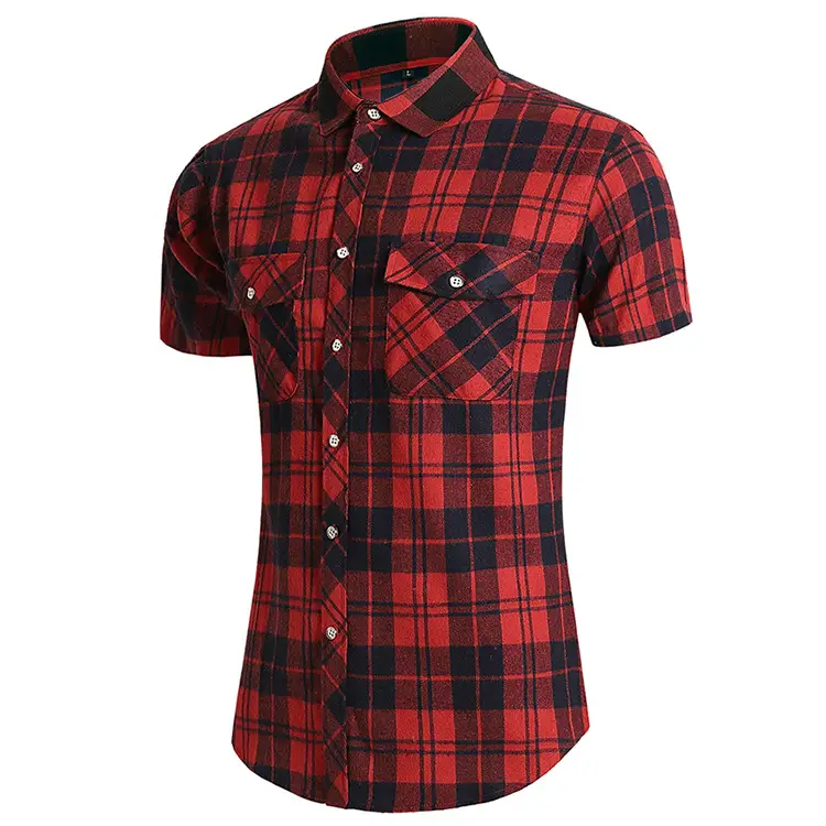 Men Plaid Short Sleeve Shirt Double Pocket Plus Size — feature 31