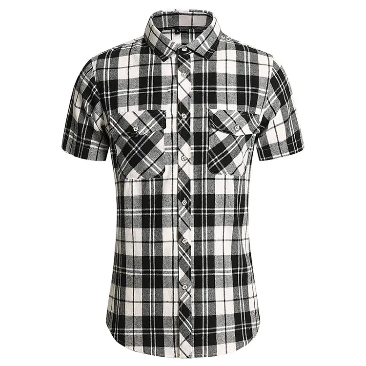 Men Plaid Short Sleeve Shirt Double Pocket Plus Size — feature 33