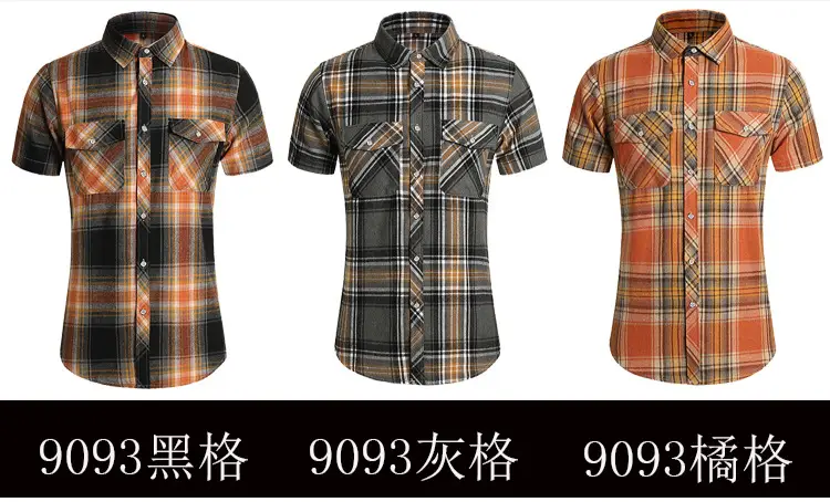 Men Plaid Short Sleeve Shirt Double Pocket Plus Size — feature 4