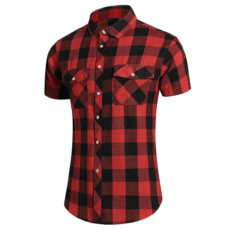 Men Plaid Short Sleeve Shirt Double Pocket Plus Size — feature 7