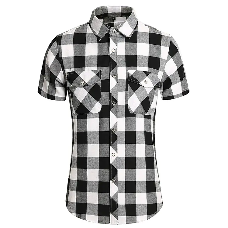 Men Plaid Short Sleeve Shirt Double Pocket Plus Size — feature 9