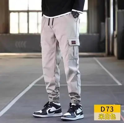 Men's American Style Retro Work Pants Grey Wide Leg Casual - Image 18