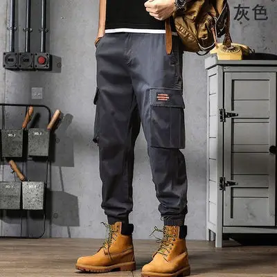 Men's American Style Retro Work Pants Grey Wide Leg Casual - Image 19